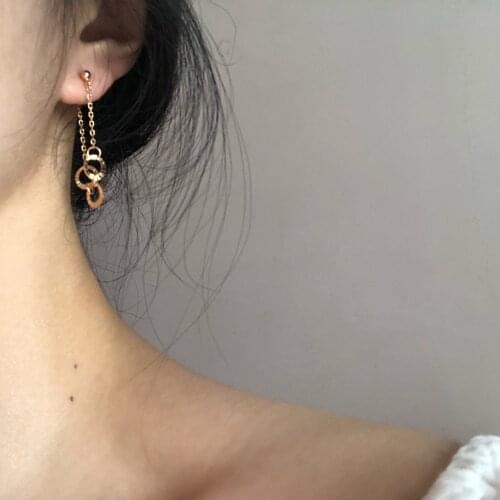 925 sterling silver earring fashion Irregular circle chain long earring sweet French style wild female girl silver ear jewelry