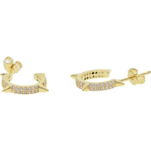 GOLD filled spike punk fashion european women earring jewelry top quality AAA+ Cubic zirconia tiny spikes hoop earring