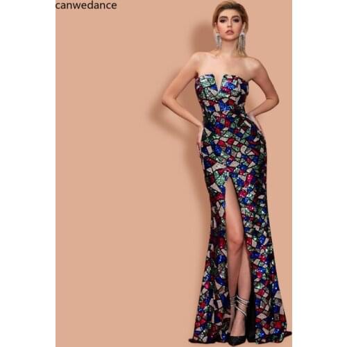 2021 Women Sexy V Neck Off Shoulder Sequin Multi Dresses High Split Maxi Elegant Summer Dress