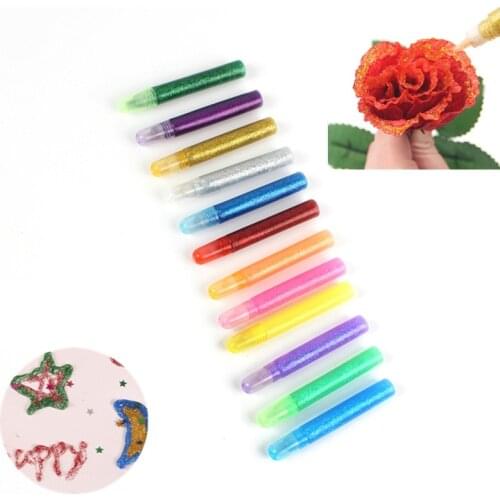 12pcs Color Glitter Powder Adhesive Child Paper Crafts Drawing Phone Case DIY Child Art Painting Super Liquid Nail Gel Glue Pen