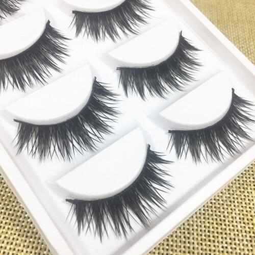 YOKPN 5 Pairs Thick False Eyelashes Little Devil Hard-stem Eyelashes Black-stemmed Tufted Natural Densely Crossed Eyelashes