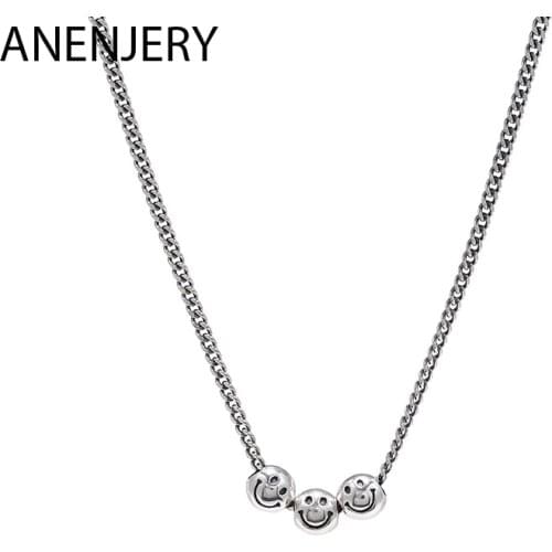 ANENJERY 925 Sterling Silver Handmade Beads Smiling Face Necklace Thai Silver Clavicle Chain Choker For Women Jewelry S-N600