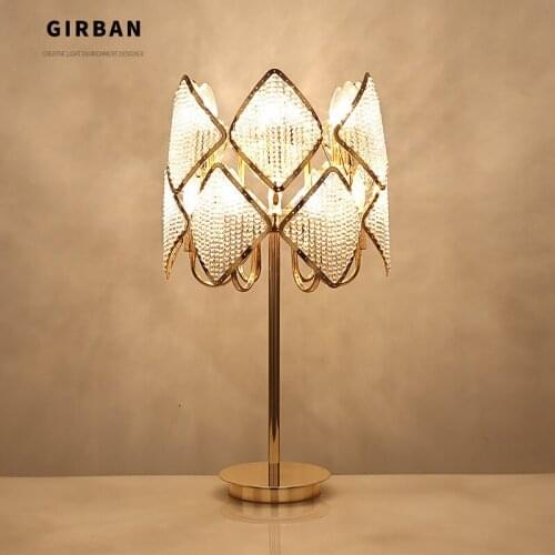 Girban Brand Luxary Classic American Bedroom Table Light Foyer European Crystal Tble Lamp Glass Tall Table Light Bedside Hotel