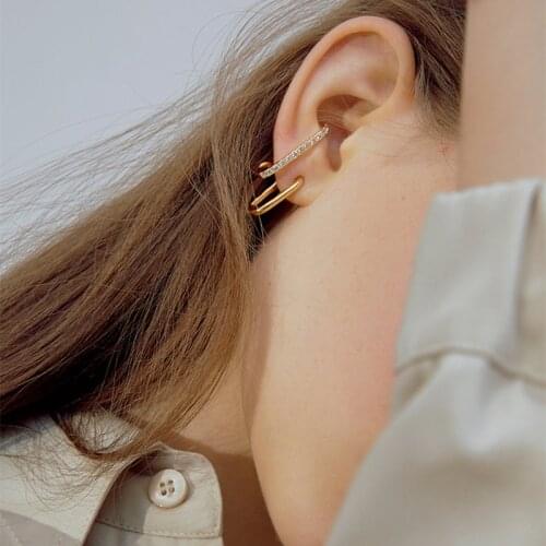 FFLACELL NEW H Shape Metal Simple Ear Cuff Stud Earrings For Women Fashion Gold Silver Color Alloy Punk Style Geometric Earrings