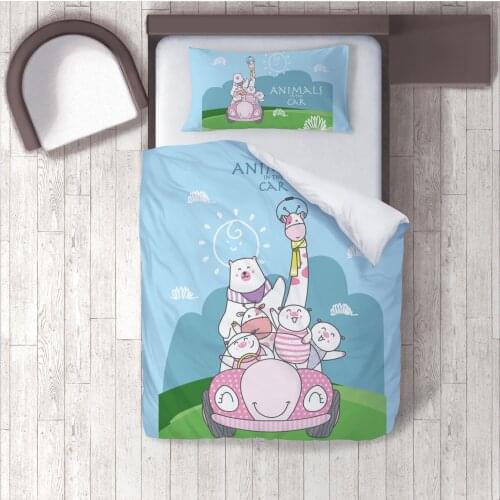 Duvet Cover Set Bedding Set Pillow Case for Baby and Kids Room 3D Printed Light Blue Animals Car Model 252