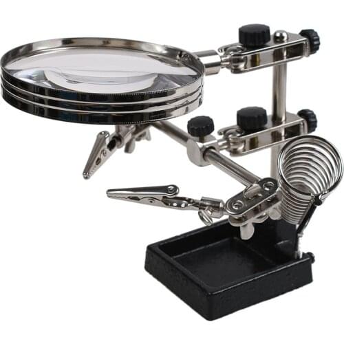 Helping Hand Magnifier Desktop Magnifying Glass Tool 4X with Soldering Welding Stand Cast Iron Base Adjustable Crocodile Holding