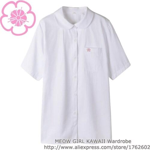 Cute Japanese School Uniform Style Girls French Toast JK Blouse Sakura Embroidery Peter Pan Collar Uniform Shirt Tops 2 Colors
