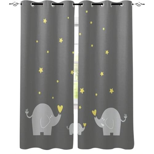 Cartoon Stars Elephant Family Window Curtain for Living Room Kids Room Bedroom Home Decor