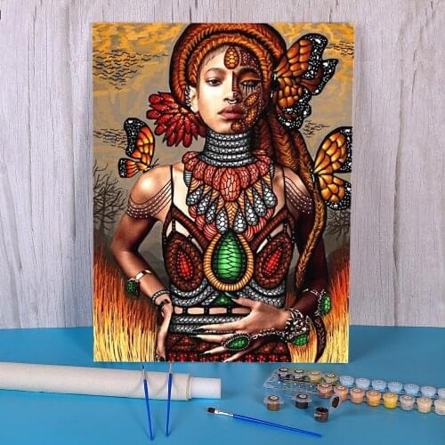 African Woman Painting By Numbers Kit Acrylic Paints 50*70 Painting On Canvas Home Decoration Crafts For Adults Wholesale Art