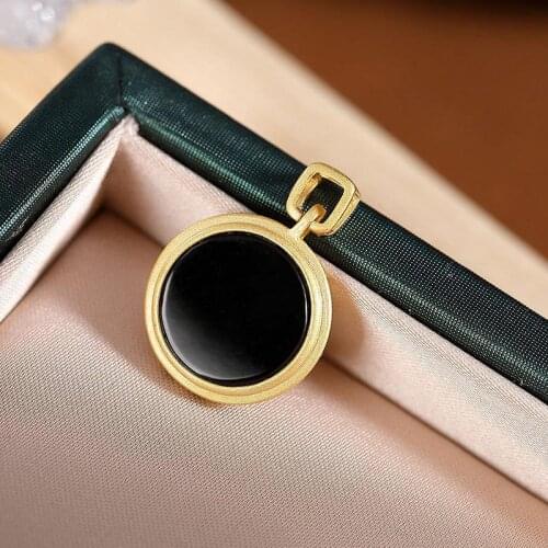 Original S925 Sterling Silver Gold Plated Natural Hetian Dark Jade Retro Simple Design Personality Female Peace Buckle Pendant
