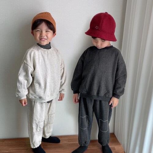 Autumn 2021 Korean childrens casual childrens set baby two-piece boys' and girls' sweater set kids clothes