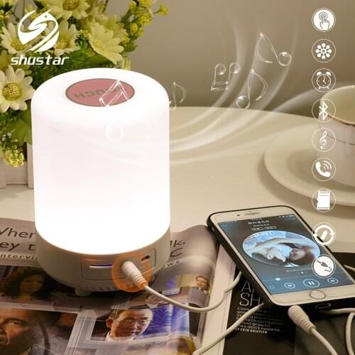 Rechargeable Colorful LED Night light Bluetooth Speaker Wireless table lamp bedroom bedside lamp can set an alarm