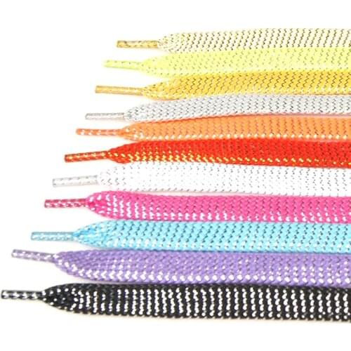1 pair 43'' Flat shoelaces Gold Silver Shoe Laces Party Camping Shoelaces Glowing Canvas Strings 110cm Straps drop shipping
