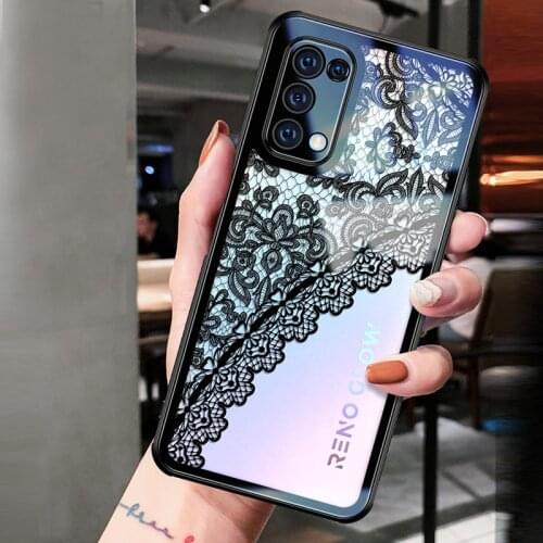 OPPO Reno 5 pro + 5G women lace Clear Tempered Glass Phone Case For opporeno5pro Cover case shockproof with lens cover reno 5 5g