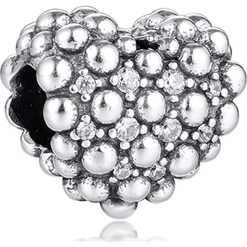QANDOCCI 2020 Valentines Fits Pandora Bracelet 925 Sterling Silver Beaded Sparkling Heart Charms Beads for Jewelry Making kralen