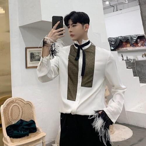 Baroque Design Luxury Shirt Man Long Sleeve Tie Shirt 2020 Spring New Camisa Masculina White Chemise Homme Loose Mens Shirt