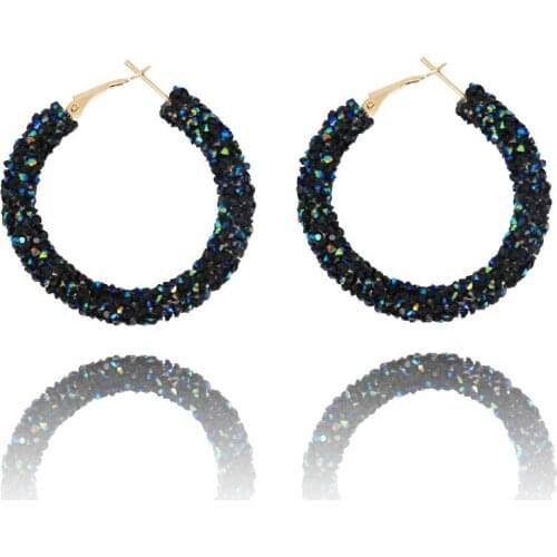 Fashion Simple Personality Retro Exaggerated Earring Circle Handmade Beaded Crystal Earring Earrings Female Party Gift