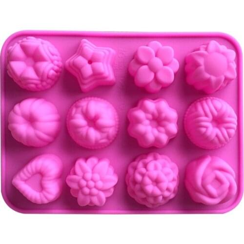 12 Cavity Flower Plant Shaped Silicone Moon Cake Mold for Chocolate Ice Pastry Soap Dessert DIY Bakeware Pan Decorating Tools