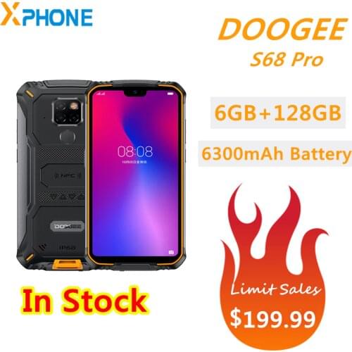 DOOGEE S68 Pro IP68 Waterproof Cell Phone Helio P70 Octa Core 6GB 128GB Wireless Charge NFC 6300mAh 12V2A Charge 5.84 inch