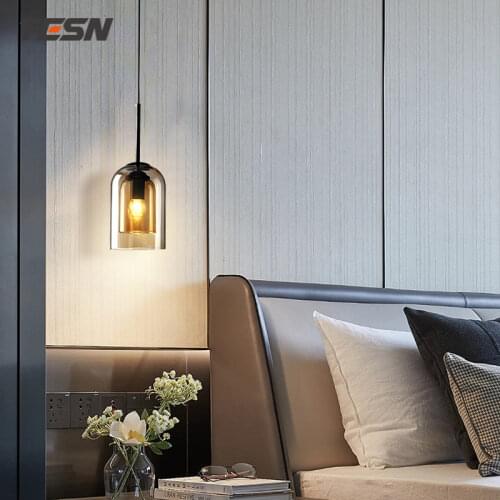 Modern minimalist bedroom bedside chandelier bar table dining room lamp long line single head lamp glass small chandelier