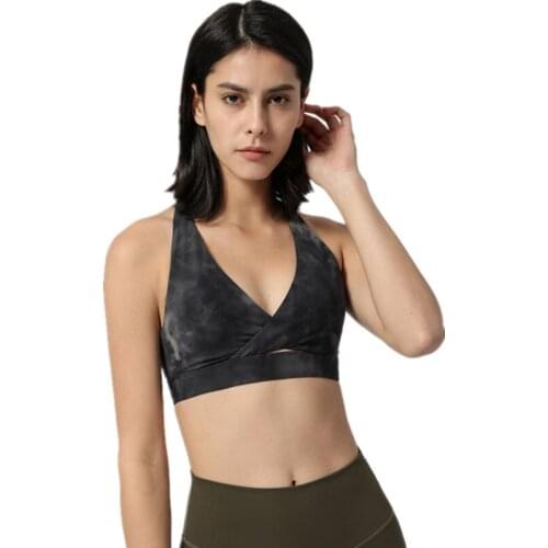 UA_ROCK Summer New Tie-Dye Sports Bra Women Sexy Deep V Cross Yoga Dance Bra Running Shockproof Fitness I-Shaped Sport Underwear