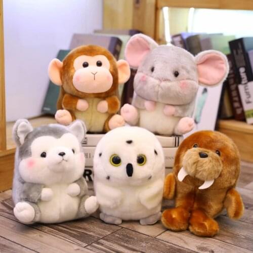 Super Cute Animal Round Owl Walrus Cat Monkey Cow Husky Elephant Plush Toy Baby Comfort Toy Children Room Decoration Party Gift