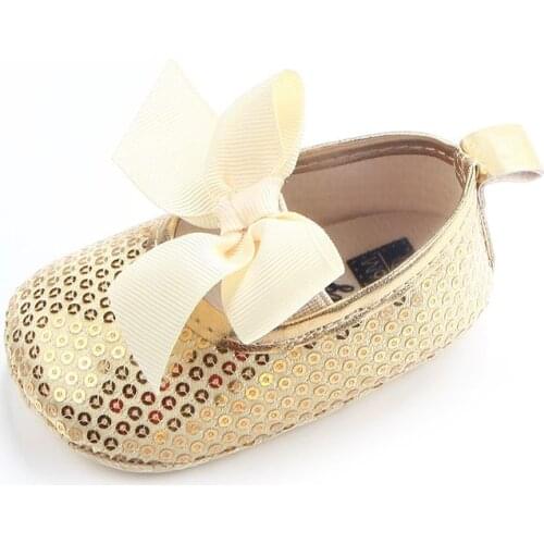 Fashion Newborn Baby Shoes Girls First Walkers PU Sequin Bling Bow Princess Shoes Enfant Moccasins Soft Sole Toddler Shoes Girl
