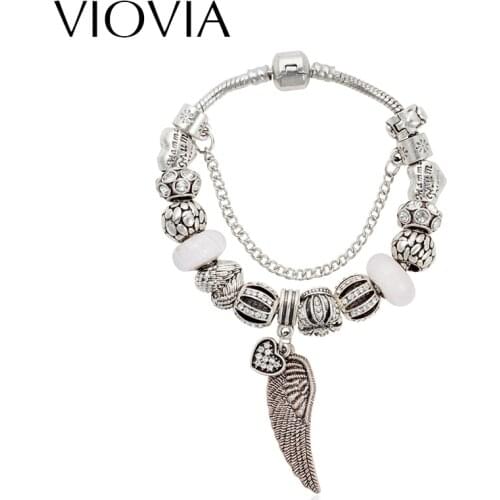 VIOVIA New Angel Wings Beads Charm Bracelets & Bangles for Women Charms Fit Bracelets Mothers Day Gift Fashion Jewelry B15369