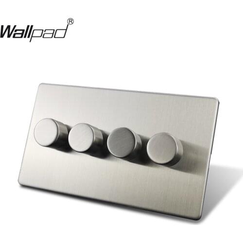 Wallpad Silver 4 Gang 2 Way 4 Buttons LED Dimmer Switch Satin Chrome Push On Off Stainless Steel Panel Metal Button
