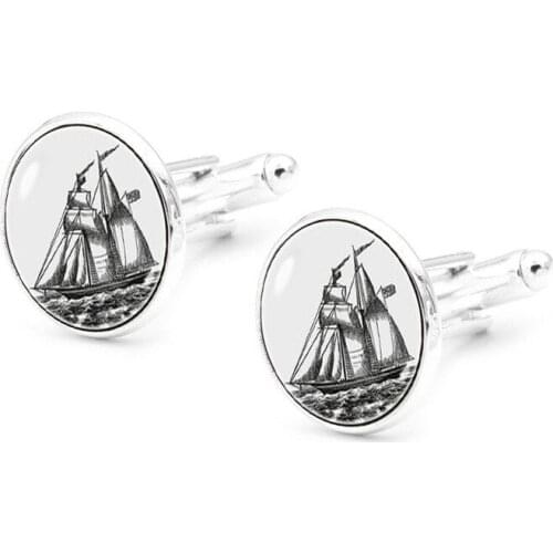 XK-5HXK0224 Retro Sailboat Pattern French Suits Cufflinks with Buttons Fashion Mens Shirts Sleeve Nails 5 Colors in Collect