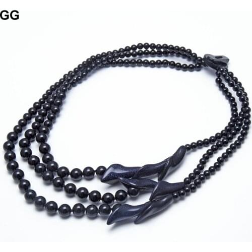 GuaiGuai Jewelry Natural Black Onyx Blue Sandstone Flower Necklace 20" Handmade For Women