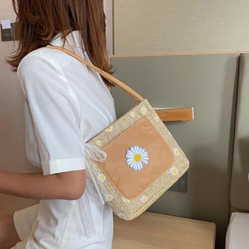 Floral Print Embroidered Woven Shoulder Bag Women Lace Bow Magnetic Buckle Handbag WomenS Fashion Soft-Faced Handbag Woman 2021