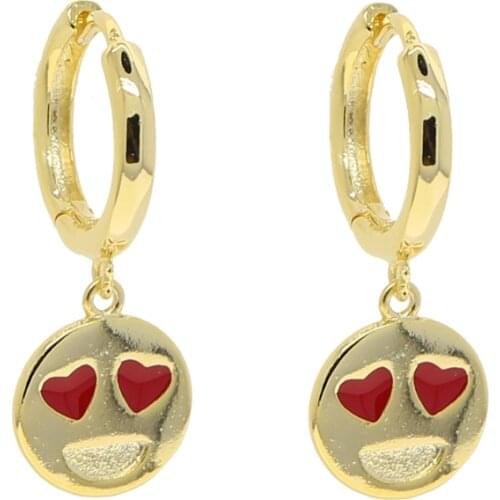 Smile Dangle Earrings for Women 2021 Fashion Round with Hanging Red Enamel Eye Face Earring Vintage Gold Color Brincos Jewelry
