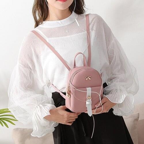 Womens Mini Backpack Luxury PU Leather Kawaii Backpack Cute Graceful Bagpack Small School Bags for Girls Bow-knot Leaf Hollow