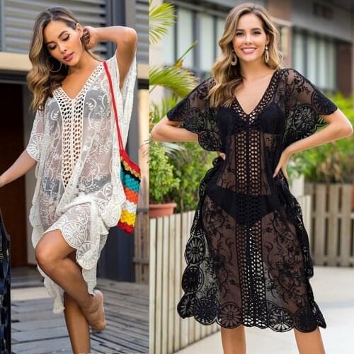 Womens V-Neck Solid Color Lace Loose Beach Bikini Sunglasses Cover One Size