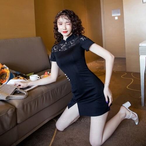 Women Dress Qipao Chinese Traditional Dress Cheongsam Sexy Lady Lace Perspective Dresses Elegant Bodycon China Style Splicing