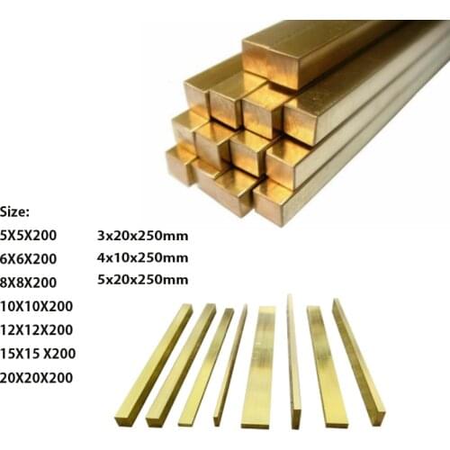 Solid brass square bars/rods,Size5X5 /6X6 /8X8 /10X10 /12X12 /15X15 /20X20 mm length 200 mm