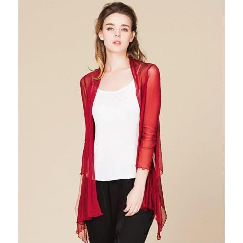 100% REAL Silk Mesh Knitted Ladies Shawls Long Cardigan Jacket
