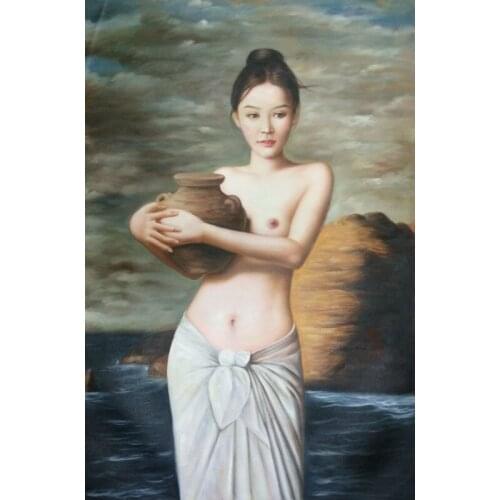 100%Hand Painted High Quality Nude Oil Painting on Canvas Realist Nude Sexy Girl Canvas Painting Wall Picture Painting for Room
