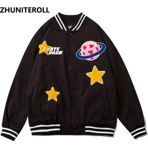 2021 Harajuku Jacket Men Embroidery Space Bomber Jackets Fashion Baseball Coats Streetwear High Street Tops College Clothing