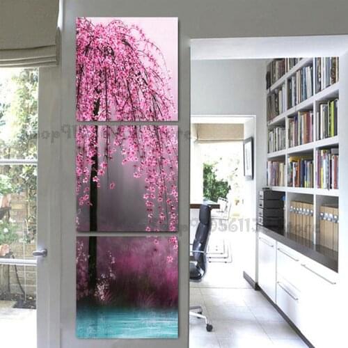 3pcs Diamond Embroidery Painting 3D Full Drill 5d Diamond Mosaic Triptych Vertical Sakura DIY landscape Decor Gifts GG4148
