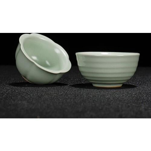4 pcs/lot Chinese style Ceramic Teacup Exquisite Ru Kiln small Tea Bowl Handmade porcelain Tea set Accessories Master Tea cups
