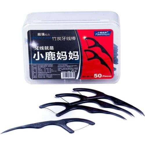 50 Pcs Bamboo Charcoal Dental Floss Teeth Stick Tooth Picks Interdental Brush Teeth Clean Dental Floss Stick Toothpick Flosser