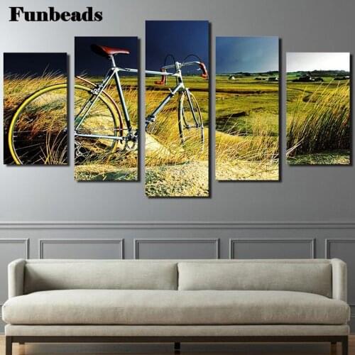 5D DIY Diamond Painting Embroidered Wall Art Bicycle Full Square and Round Diamond Painting Cross-stitch Decor 5 Piece FF3837