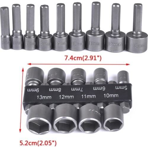 9Pcs/ Set Power Nutdriver Nut Driver Bit Set Adapter Strong Magnetic Hex Shank Socket Strong Magnetic Nut Driver Adapter Bits