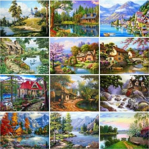 AZQSD 5D Diamond Painting Tree House Summer Diamond Embroidery Landscape Full Square Drill Cross Stitch Kits Home Decor