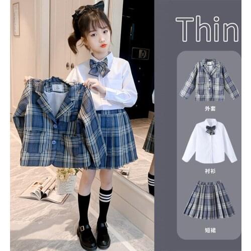 Teen Girls Clothing Set Spring Autumn Kids Korean College Style Suit for Girl Plaid Blazer White Shirt Pleated Skirt Girl 3pcs