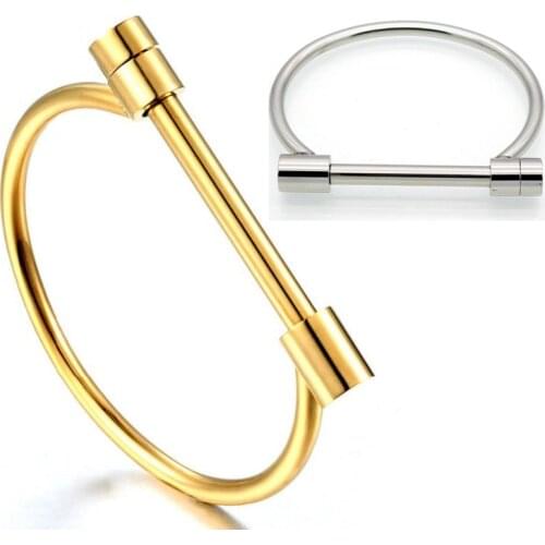Stainless Steel Geometric Horseshoe D Shape Bangle Bracelet for Women Fashion Jewlery