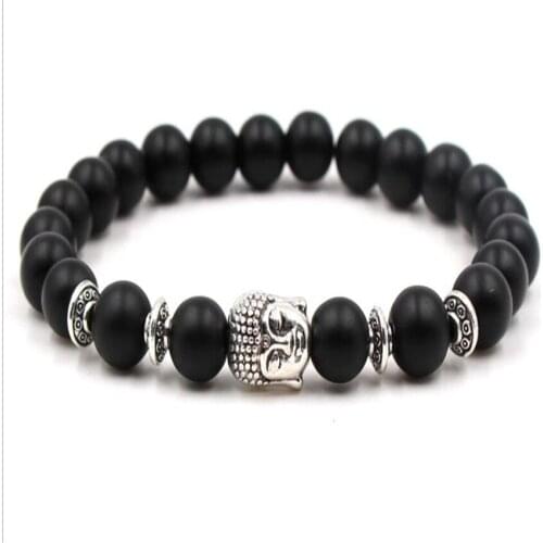 8MM Black Agate Gemstone Mala Bracelet 7.5 inches Bless Lucky Wrist Stretchy Handmade Reiki Spirituality Energy Cuff Unisex