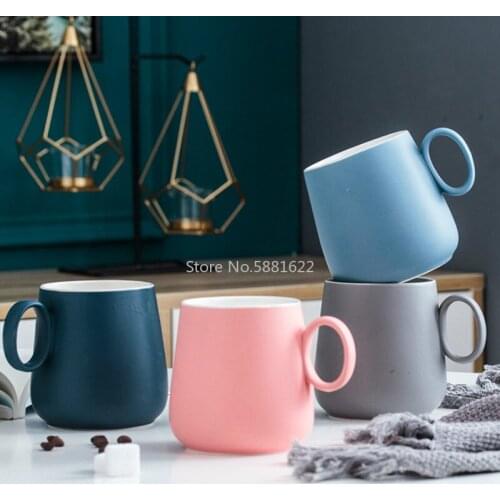 Simple and Casual Milk Tea Shop Big Belly Cup High Temperature Resistant Special Cup Single Ear Handle Mark Ceramic Coffee Cup